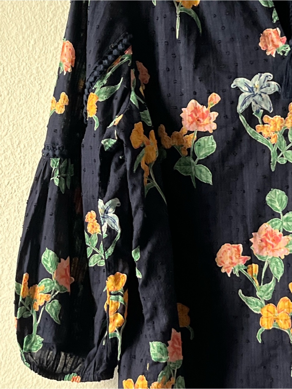 crown & ivy Navy Floral Tassel Tie-Neck Blouse, Size XL - Picture 4 of 11